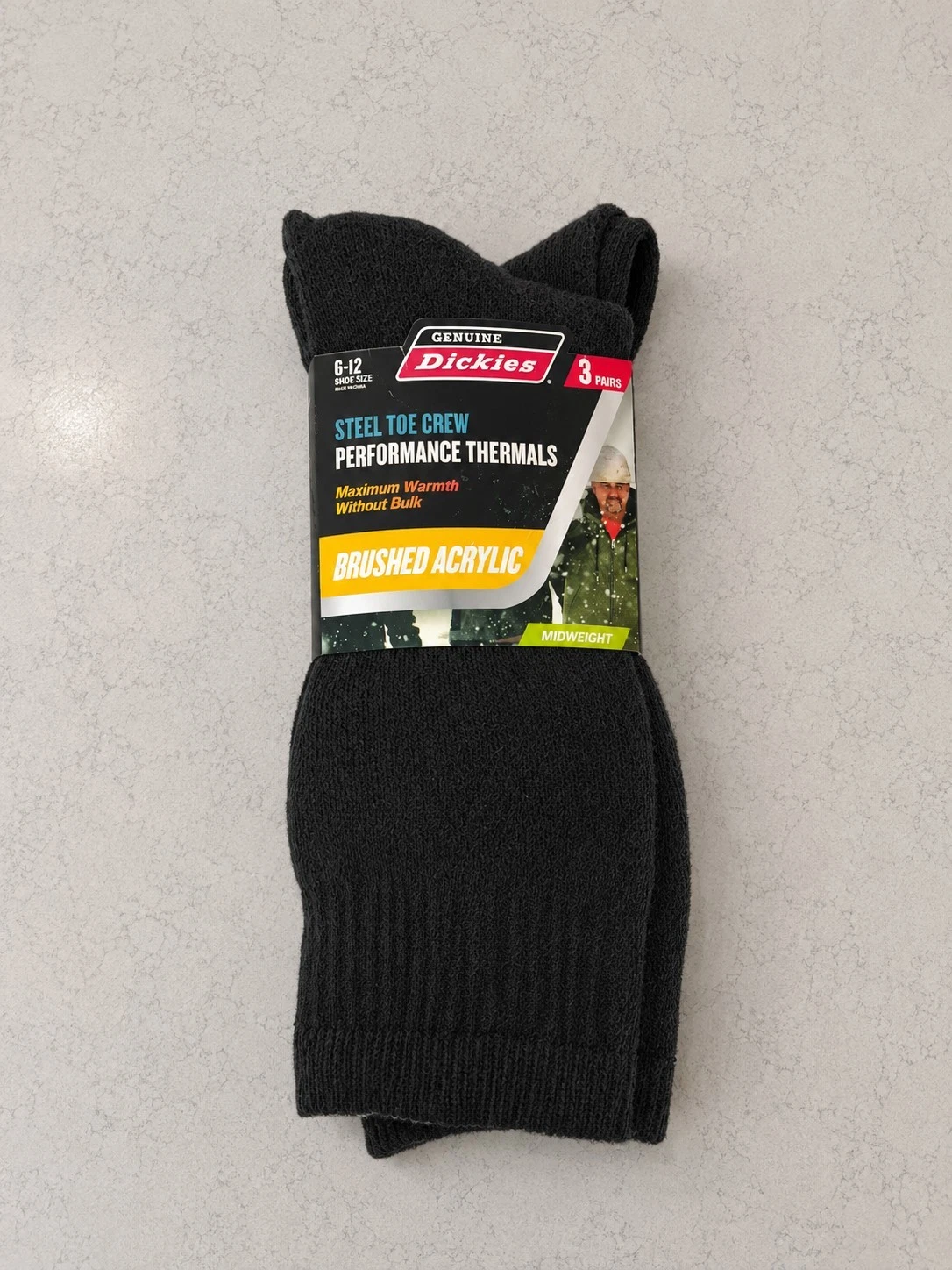 DICKIES THICK STEEL TOE BRUSHED ACRYLIC 6-12 BLACK THERMAL SOCKS 3 PAIRS NEW