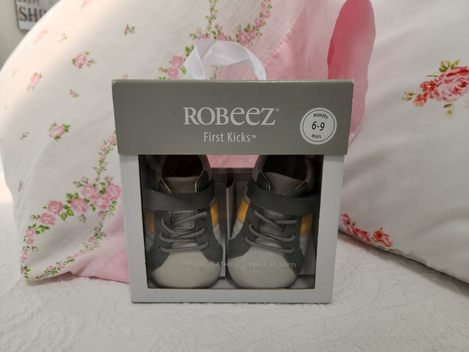 NEW ROBEEZ FIRST KICKS 'ROWAN' 6/9 MONTHS LEATHER SOFT SOLE 