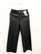 New With Tags Zara Marine Faux Leather Wide Leg Pant Size US 6 Black Pockets