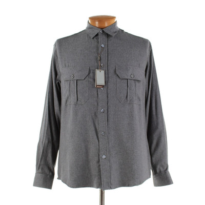 Canali NWT Cotton Blend Relaxed Fit Overshirt Size Large In Gray Melange Chevron
