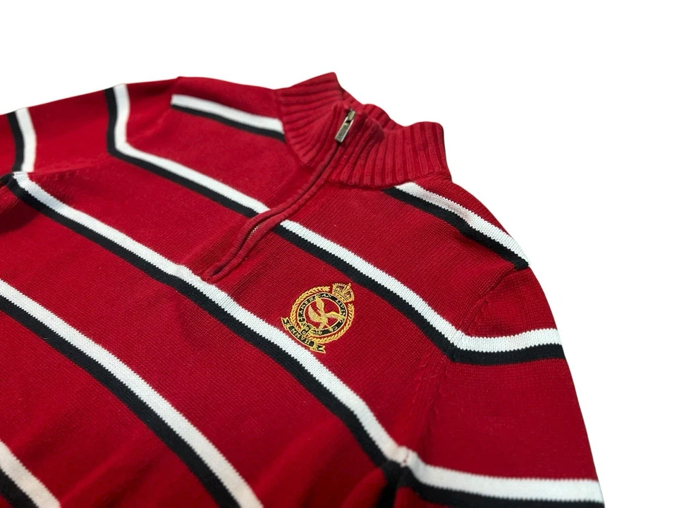 Свитер женский American Living красный и белый в полоску на молнии 1/4 размер большой - Изображение 2 из 4