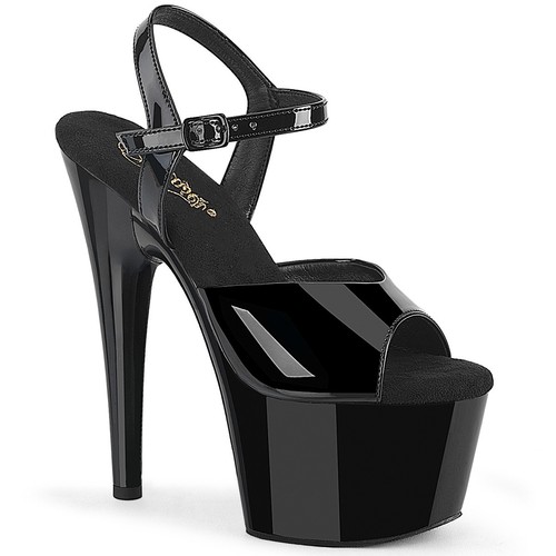 PLEASER ADORE-709WR 7" Heel Platform Black Patent Ankle Strap Women Sandal Shoes