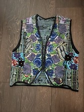 Vintage Artisan Handcrafted Patchwork Embroidered open vest Rare