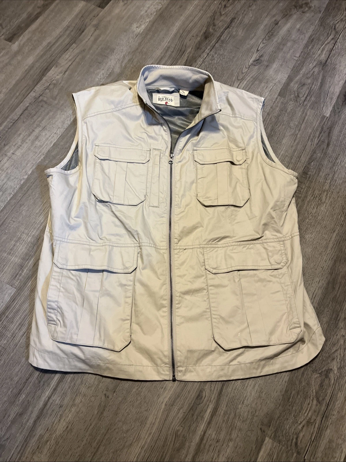 Mens Redhead Vest Fishing Hunting Pockets Utility Full Zip Beige XL