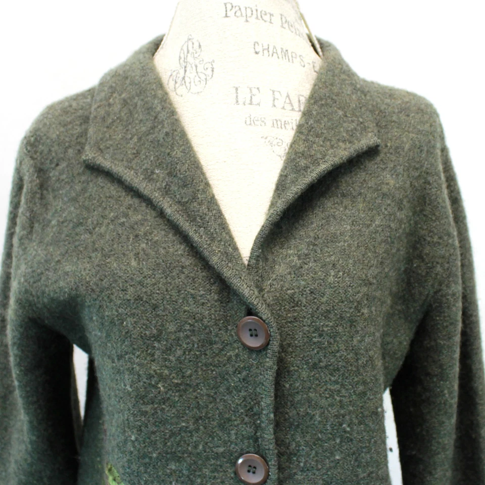 Cárdigan Suéter Ojo de Águila Vintage Lana Floral Bordado Abuela Años 90 Pequeño Foto 3 de 4