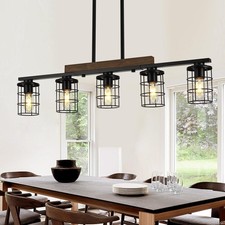 36" Farmhouse Kitchen Light Fixture, Black Hanging Kitchen Chandelier, 5-Ligh...