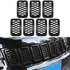 Grill Inserts Rings Covers For Jeep Grand Cherokee 2017 2018 2019 2020 Black