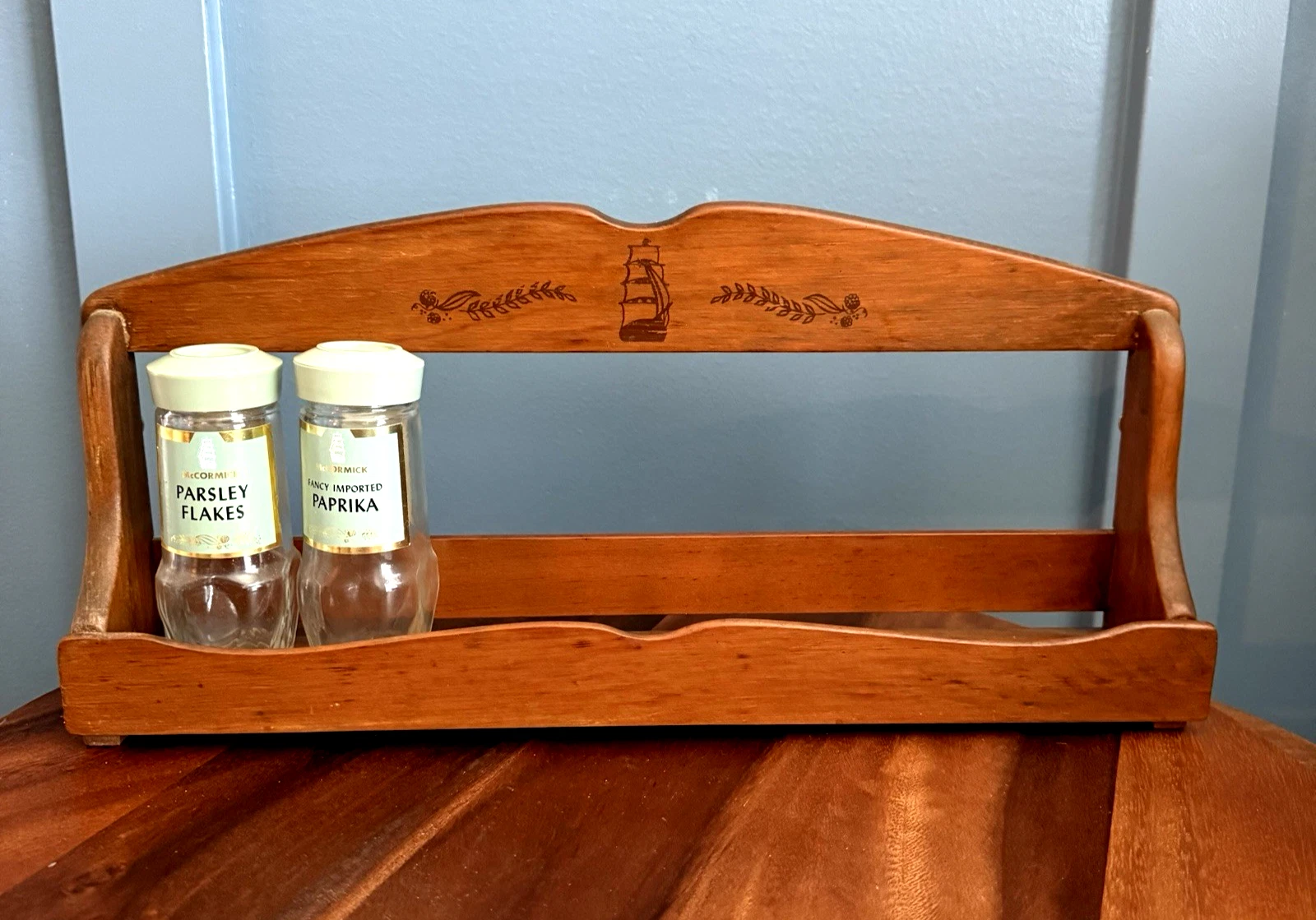 Vintage Wooden Spice Rack Ship Nautical Pirate Wall Shelf 15" Cottage Core