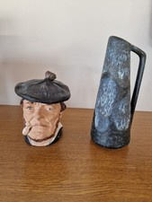 ​Ancien Pot à Tabac Barbotine / Terre Cuite - Buste Écossais à la Pipe n°1042