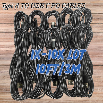 USB A To Type C Charging Data Cable 10ft Charger Braided For Samsung Android Lot