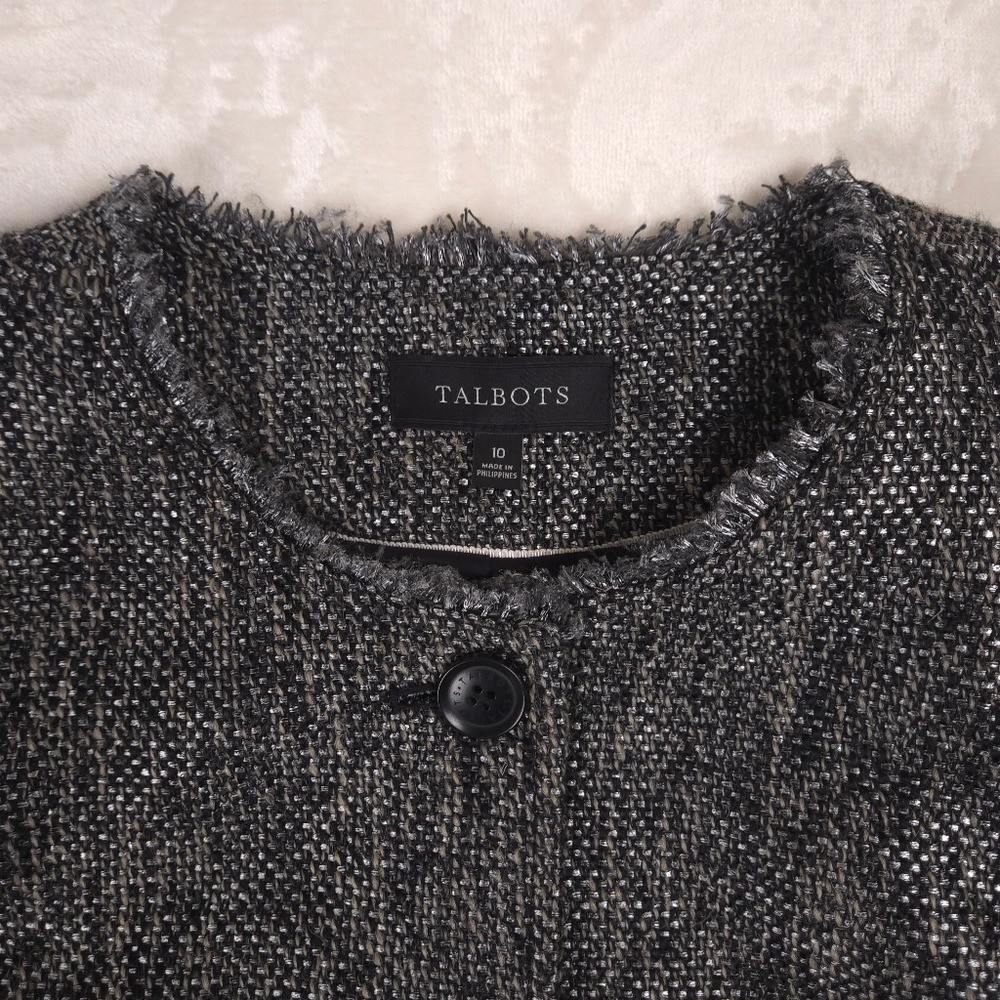 Talbots Tweed Ruffle Button Down Jacket Size 10 B… - image 2