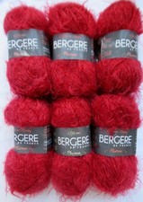 6 x 50g Balls Bergere De France Plume Chunky Brushed Wool Blend Dark Red