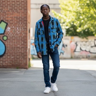 Volcom Blue Plaid Snap Front Shirt Jacket Men's Medium Skate  Austin flannel''