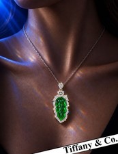 TIFFANY & CO. Diamond Necklace 18K Gold 11.58ct Jade Diamond Pendant Vintage NR