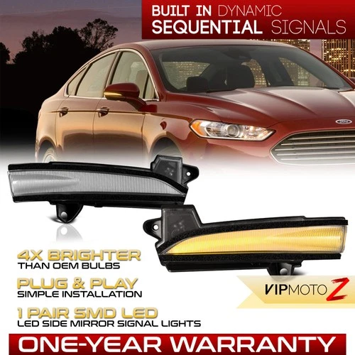 [PAIR]Sequential LED Side Mirror Turn Signal Lights For 2013-2020 Ford Fusion
