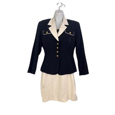 Joseph Ribkoff Vintage Black White Dress Jacket Set sz 4 Nautical Gold Buttons