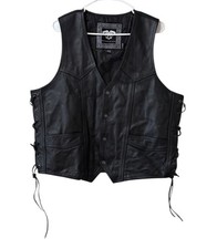 Highway 21 Leather Vest Mens Large Black Motorcycle Side Lace Streetwear Travel
