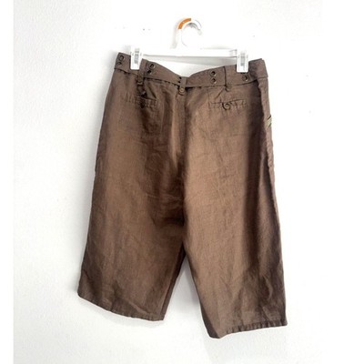 e-col- o- gie 100% linen cropped pants summer vacation chocolate brown women 8