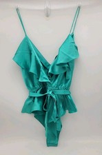 Vintage M Gold Label Victoria's Secret Emerald Green Teal Teddy Romper Lingerie