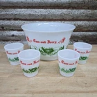 Vintage Hazel Atlas Tom And Jerry Milk Glass Egg Nog Set With Bowl and 4 Cups