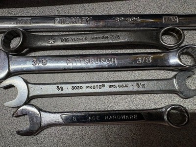 7-ASST. COMBO WRENCHES-Proto Tools 3020 5/16+PM+ACE+STANLEY 3/8-9/16  ASST. L-GN