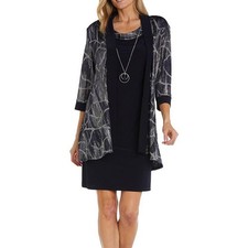 R  M Richards Women  s Printed Jacket Two Piece Dress Navy Plus Size 16