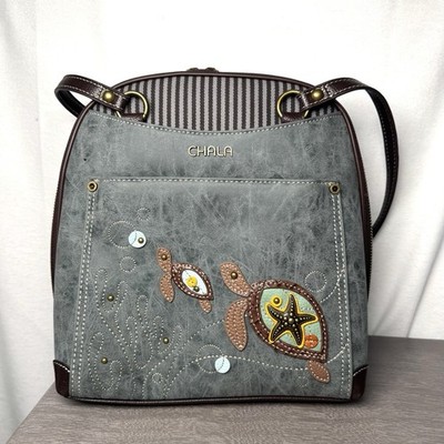 New Chala Convertible Backpack Purse Shoulder Bag Sea Turtle Indigo Blue 