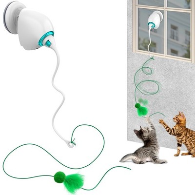 Interactive Cat Toys for Indoor Cats, Automatic Flying Feather Wand, Suction ...