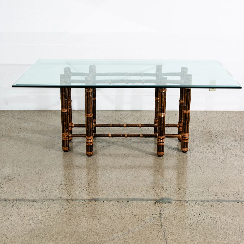 Mesa de jantar moderna meados do século vidro McGuire bambu orgânico - Imagem 2 de 4