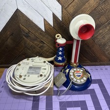 American Flag Candlestick Telephone Rotary Deco-Tel Red White Blue Vintage READ