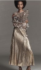 NWT ANTHROPOLOGIE GOLD METALLIC PLEATED MIDI SKIRT MEDIUM