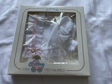 Vintage TINY TREASURES Heirloom Baby Girl Bonnet Lace Pink Ribbon Made USA 1994
