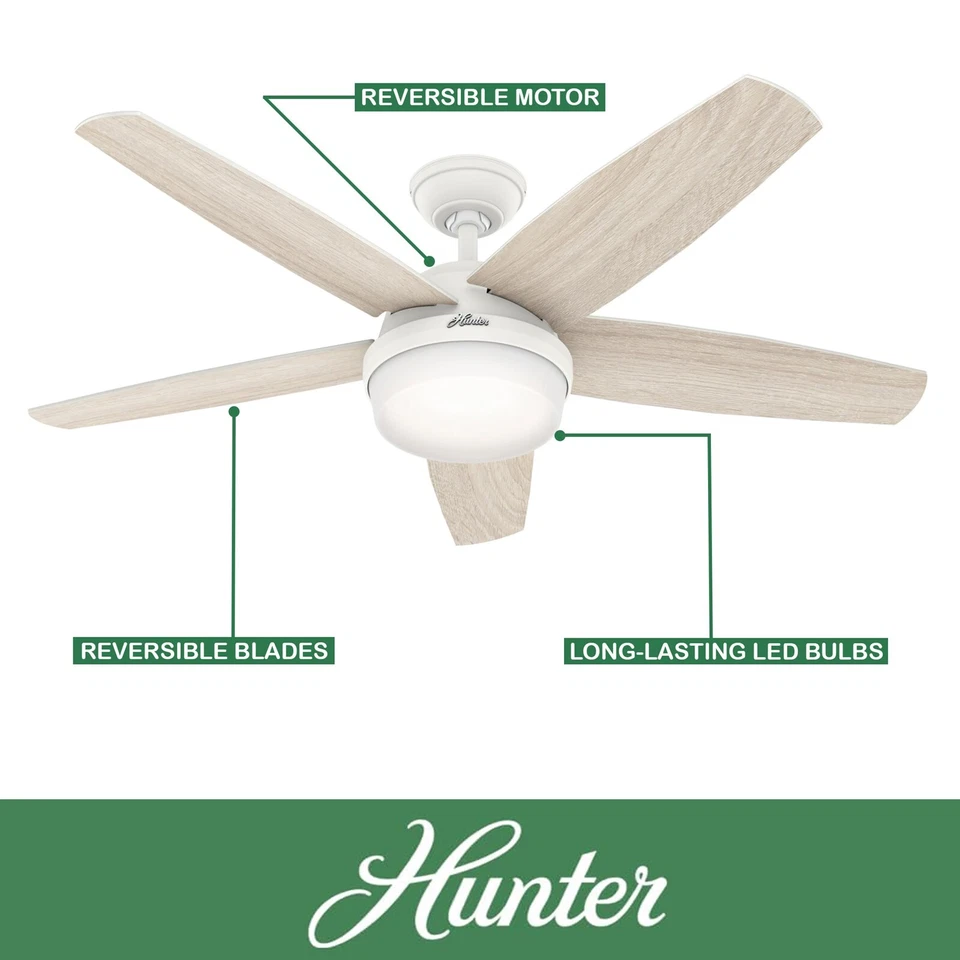 Hunter Fan 52 inch Casual Matte White Indoor Ceiling Fan w LED Light and Remote - Image 2 of 4