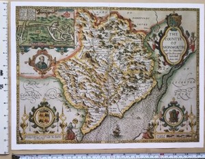 Old-Tudor-map-of-Monmouthshire-Wales-John-Speed-1600-039-s-15-x-11-034-Reprint