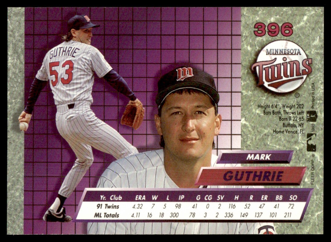 むーさん　ガスリー 1992 Fleer Ultra #396 Mark Guthrie Minnesota Twins | eBay