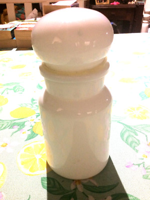 Apothecary Jar Bubble Top Lid White Milk Glass Made in Belgium 7  Tall Antique