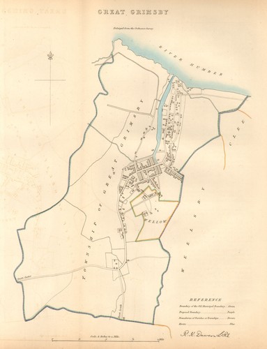 GREAT GRIMSBY borough/town/city plan. BOUNDARY COMMISSION Lincs. DAWSON 1837 map
