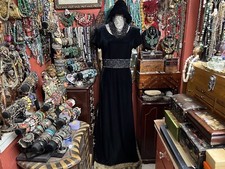 Absolutely Gorgeous Velvet Velour Rich Soft Black Long Gown Slim Fit Beaded L/XL