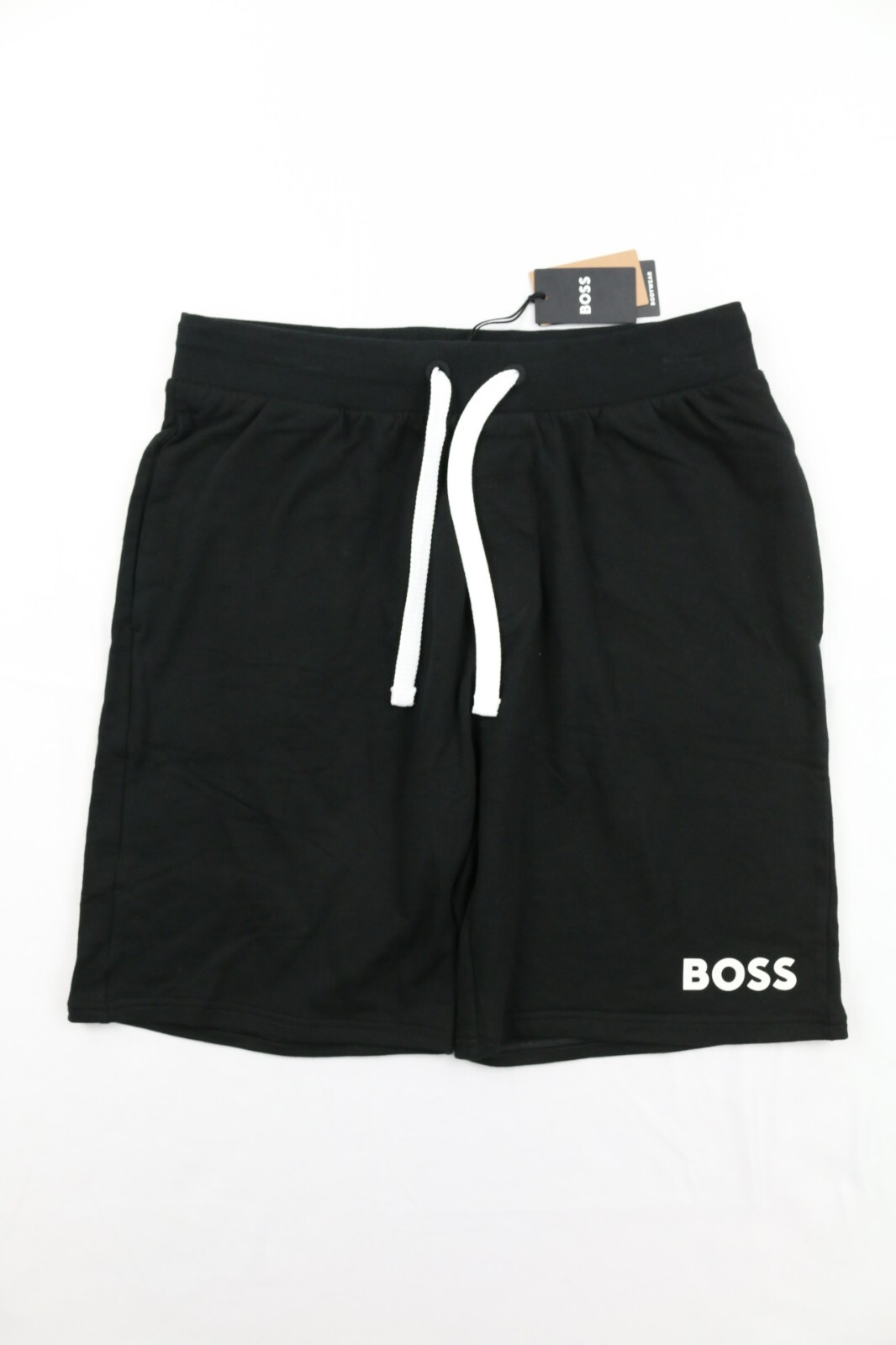 Hugo Boss Mens Logo French Terry Ease Shorts Black M Drawstring 8in Inseam NWT