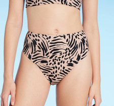 Women's Ribbed High Waist High Leg Bikini Bottom - Shade Shore, Size XL