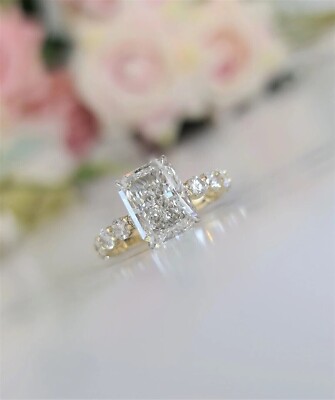 2 Ct Radiant Cut Simulated Diamond Solitaire Engagement Ring In 14K Gold Finish