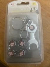 SEAT CHROME KEY RING TYRE VALVE DUST CAPS SET OF 4 & LOCKING SPANNER