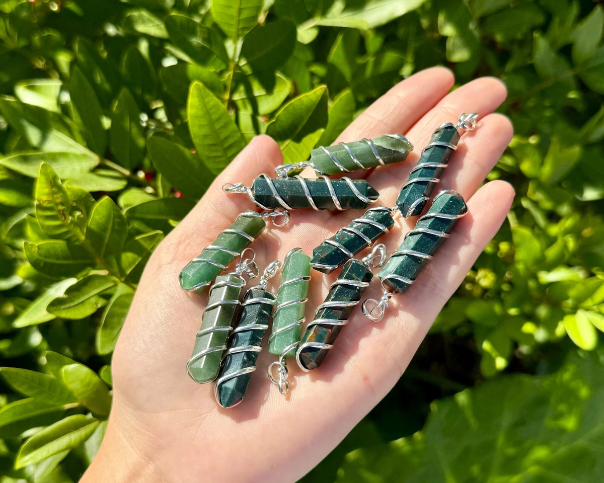 Bloodstone Spiral Wrapped Point Pendant Necklace Bloodstone