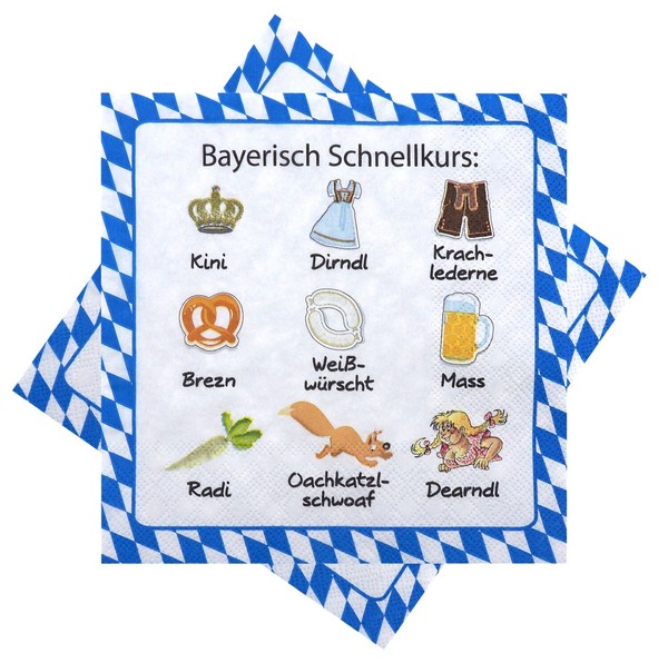 "Servietten Oktoberfest \"Bayerisch Schnellkurs\" Weiß Blau Tischdeko 20 StüCk"-image