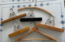 Lot of 6 Vintage Wooden Hangers- 2-Setwell 1-Black, Nevco Lady, Walker, Hotel Ad