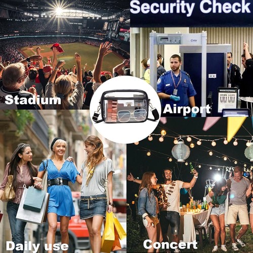 Clear Crossbody Purse Hand Bag-Stadium Approved Concerts-Quilted Trim Adj. Strap - Picture 12 of 16