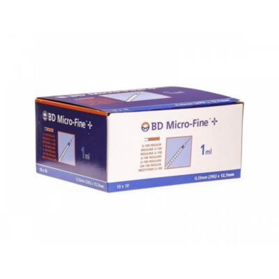 BD Micro-Fine 0,1 ml Insulinspritze und Nadel 29G 0,33 x 12,7 mm 100 Stück