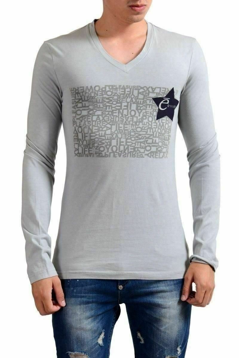 Мужская серая футболка Exte с V-образным вырезом и длинным рукавом US XS IT 46 5990₽