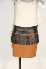 jupe daim et cuir à franges véritable J. Sébastien VASSAL taille 38 fr neuve 