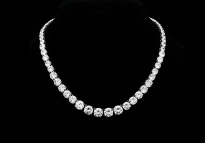 45 ctw Created Round Graduated Diamond 14K Gold Plated Tennis Women's Necklace